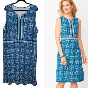 Talbots Plus Tile Print Jersey Sleeveless Shift Dress Blue Women's Sz 3X Midi